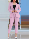 Women's Casual Solid Blazer and Pant Two-Piece Set