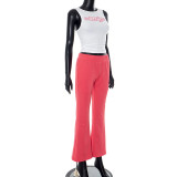 Women's Sexy Letter Print Sleeveless Crop Top and Pants Two-Piece Set