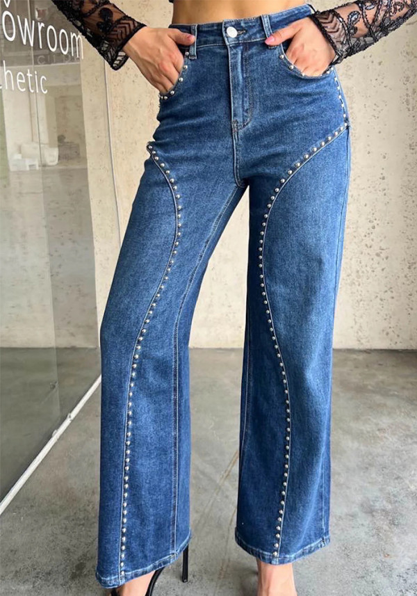 Women's Beaded American Casual Denim Pants