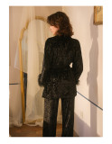 Women's Furry Cuff Tie-Waist Pajama Two-Piece Set