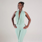 Women's Summer Droop Neck Backless Tie-Up Jumpsuit