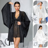 Women's Lace Black and White Sexy Camisole Nightgown Two-Piece Set