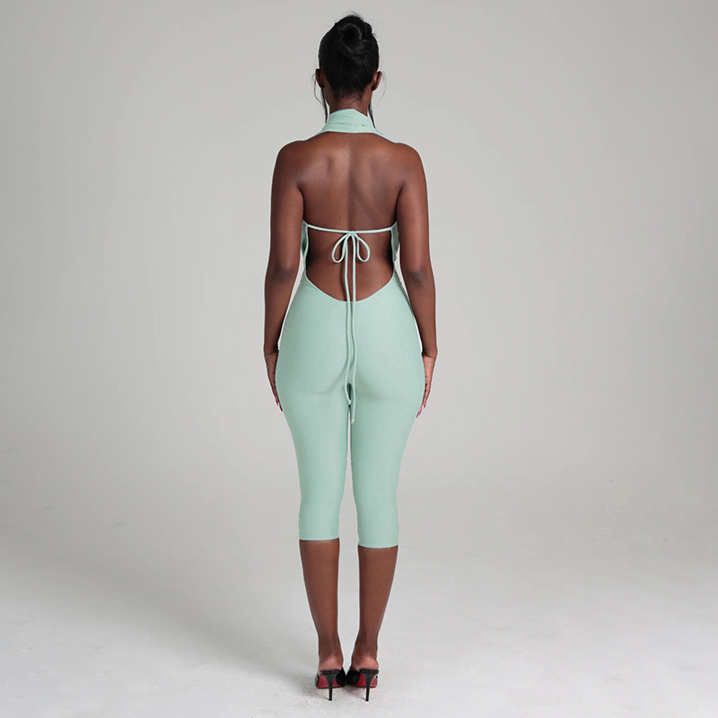 Draped Neck Backless Tie-Up Jumpsuit for Summer Evenings