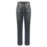 Women's Stretchy Embroidered Beaded Denim Pants