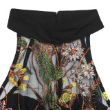 Women's Summer Sleeveless See-Through Halter Neck Sleeveless Lace Embroidered Patchwork Pleated Wide-Leg Jumpsuit