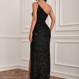 Women's One-Shoulder Strapless Backless Sequined Sexy Bridesmaid Dress