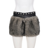 Women's Winter Solid Patchwork Furry Shorts
