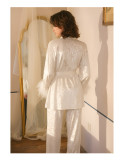 Women's Furry Cuff Tie-Waist Pajama Two-Piece Set