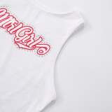 Women's Sexy Letter Print Sleeveless Crop Top and Pants Two-Piece Set