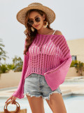 Women's Spring/Summer Knitting Cover-up Off-Shoulder Hollow-Out Knitting Top