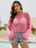 Women's Spring/Summer Knitting Cover-up Off-Shoulder Hollow-Out Knitting Top