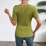 Women's Elegant Ribbed Short-Sleeve V-Neck T-Shirt
