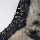 Women's Winter Solid Patchwork Furry Shorts