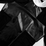 Women's Spring See-Through Mesh Patchwork Pu Leather Dress