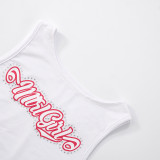 Women's Sexy Letter Print Sleeveless Crop Top and Pants Two-Piece Set