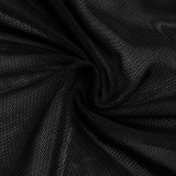 Women's Spring See-Through Mesh Patchwork Pu Leather Dress