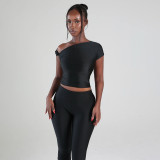 Women's Sexy Solid Slash Shoulder Knot Top and Pant Two-Piece Set