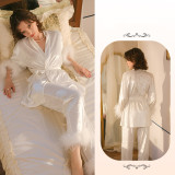 Women's Furry Cuff Tie-Waist Pajama Two-Piece Set