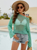 Women's Spring/Summer Knitting Cover-up Off-Shoulder Hollow-Out Knitting Top