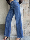 Women's Beaded American Casual Denim Pants