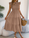 Women's Spring/Summer Solid Ruffle Edge Maxi Dress