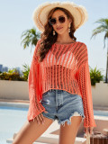 Women's Spring/Summer Knitting Cover-up Off-Shoulder Hollow-Out Knitting Top