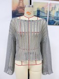 Women's Spring/Summer Knitting Cover-up Off-Shoulder Hollow-Out Knitting Top
