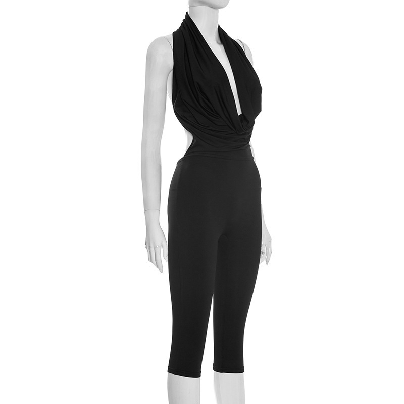 Draped Neck Backless Tie-Up Jumpsuit for Summer Evenings