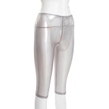 Women's Winter Solid Bright Mesh Stretchy See-Through Shorts