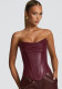 Women's Winter Pu Leather Pleated Fishbone Lace-Up Strapless Top
