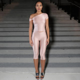 Women's Sexy Solid Slash Shoulder Knot Top and Pant Two-Piece Set