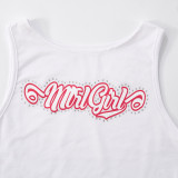 Women's Sexy Letter Print Sleeveless Crop Top and Pants Two-Piece Set