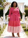 Plus Size African Women's Pleated Color Block Elegant Maxi Dress