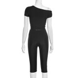 Women's Sexy Solid Slash Shoulder Knot Top and Pant Two-Piece Set