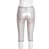 Women's Winter Solid Bright Mesh Stretchy See-Through Shorts