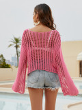 Women's Spring/Summer Knitting Cover-up Off-Shoulder Hollow-Out Knitting Top
