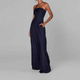 Women's Spring Fashion Chic Solid Color Strapless Wide-Leg Jumpsuit