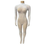 Sexy Nightclub Party Lingerie High Neck Stretch Lace Tight-Fitting Jumpsuit