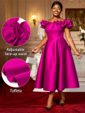 Sexy Off-Shoulder Ruffle Slim Waist A-Line Formal Party Wedding Bridesmaid Chic Midi Dress