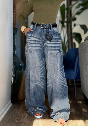 Washed Ruched Loose Denim Pants