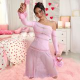 Valentine's Day Lingerie Sexy Hollow Fishnet Off-Shoulder See-Through Dress