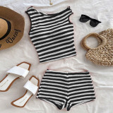 Women's Summer Striped Knit Tank Top & Shorts Two-Piece Set