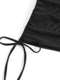Women's Mesh Drawstring See-Through Bodycon Mini Skirt Beach Cover-Up