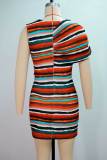 Women's Spring Fashion V-Neck Striped Slim Fit Bodycon Dress