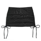 Women's Mesh Drawstring See-Through Bodycon Mini Skirt Beach Cover-Up