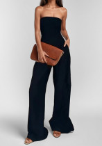 Women's Spring Fashion Chic Solid Color Strapless Wide-Leg Jumpsuit
