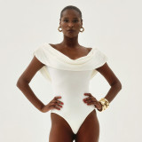 Women's Spring Solid Color Sexy Ruched Sleeveless Plunge Neck Slim Fit Bodysuit