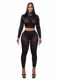 Women's Spring & Autumn Sexy Half-High Neck Zip Crop Long Sleeve Tight-Fitting Pants Set