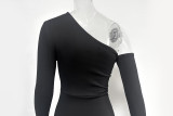 Women's Autumn & Winter Long Sleeve Sexy Slash Shoulder Asymmetrical Slit Long Dress