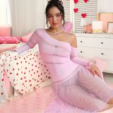 Valentine's Day Lingerie Sexy Hollow Fishnet Off-Shoulder See-Through Dress
